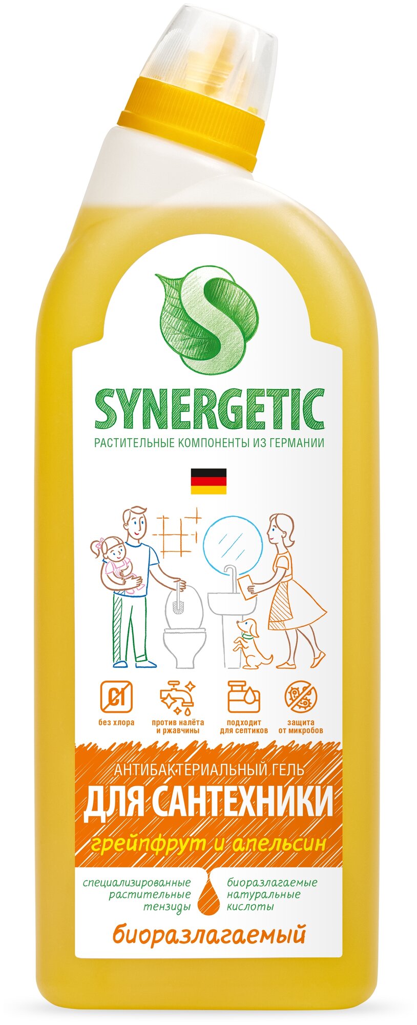 Synergetic антибактериальный гель для сантехники "Грейпфрут и апельсин"