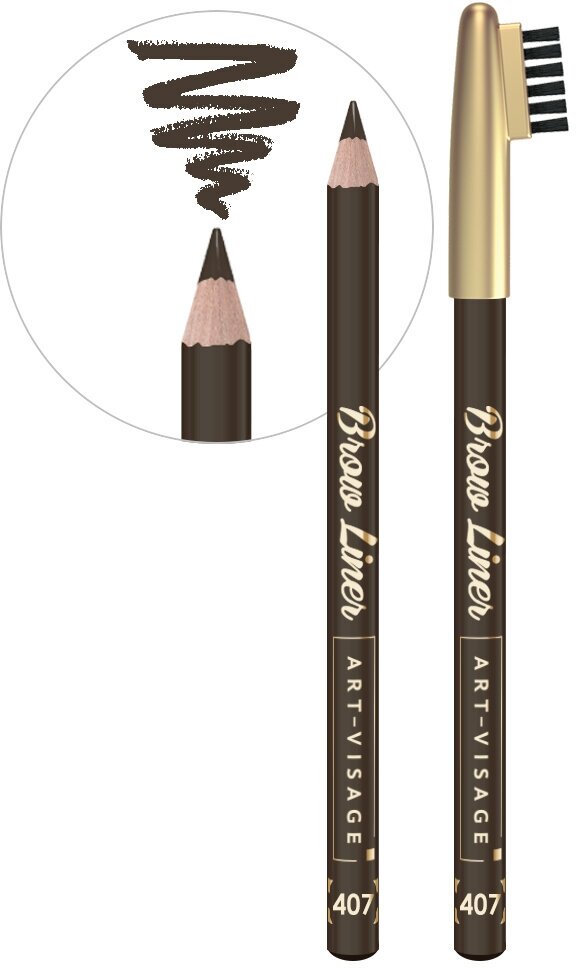 ART-VISAGE Карандаш для бровей с щеточкой "Brow liner", 407 темно-коричневый