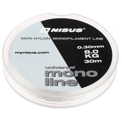 Леска NISUS MONOLINE Universal, диаметр 0.30 мм, тест 8 кг, 30 м, прозрачная