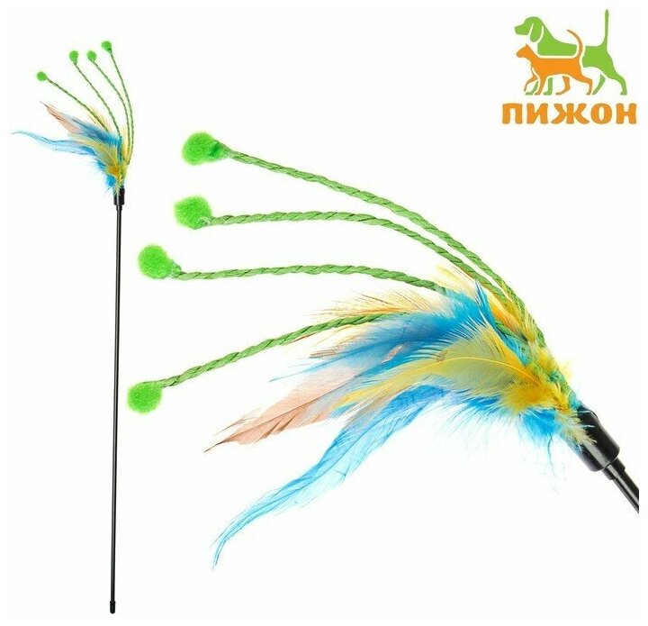 Дразнилка с перьями и усиками, 50 см, микс цветов