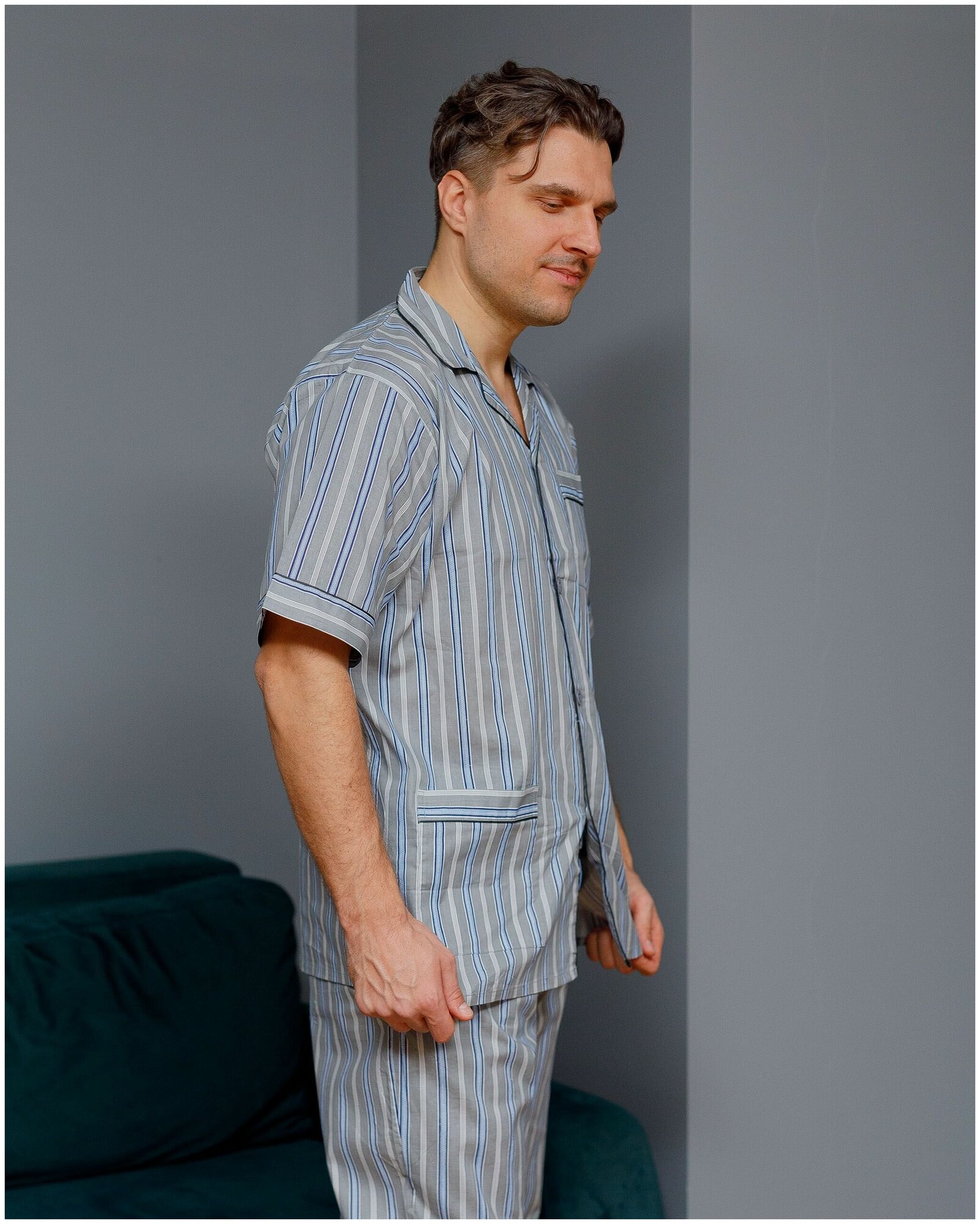 Пижама мужская с брюками и рубашкой с коротким рукавом хлопок Global - фотография № 9