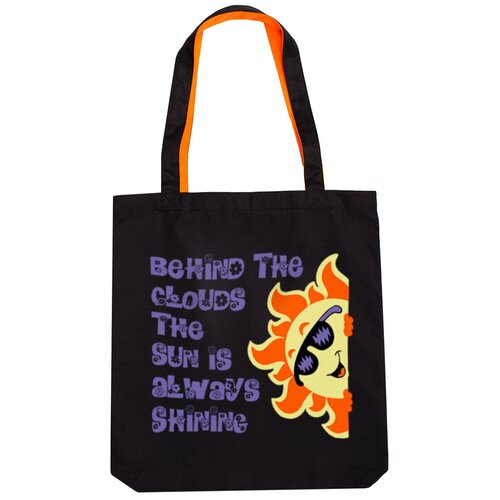 фото Холщовая сумка porto с карманом "behind the clouds the sun is always shining", чёрно-оранжевая/сумка-шоппер/сумка на плечо/сумка в подарок/пляжная сумка/летняя сумка/хозяйственная сумка sewing things