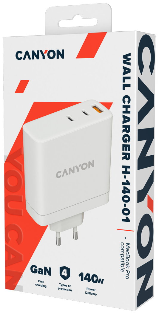 Сетевой адаптер Canyon CND-CHA140W01 с QC3.0 30W + PD GAN 140W, white - фото №3