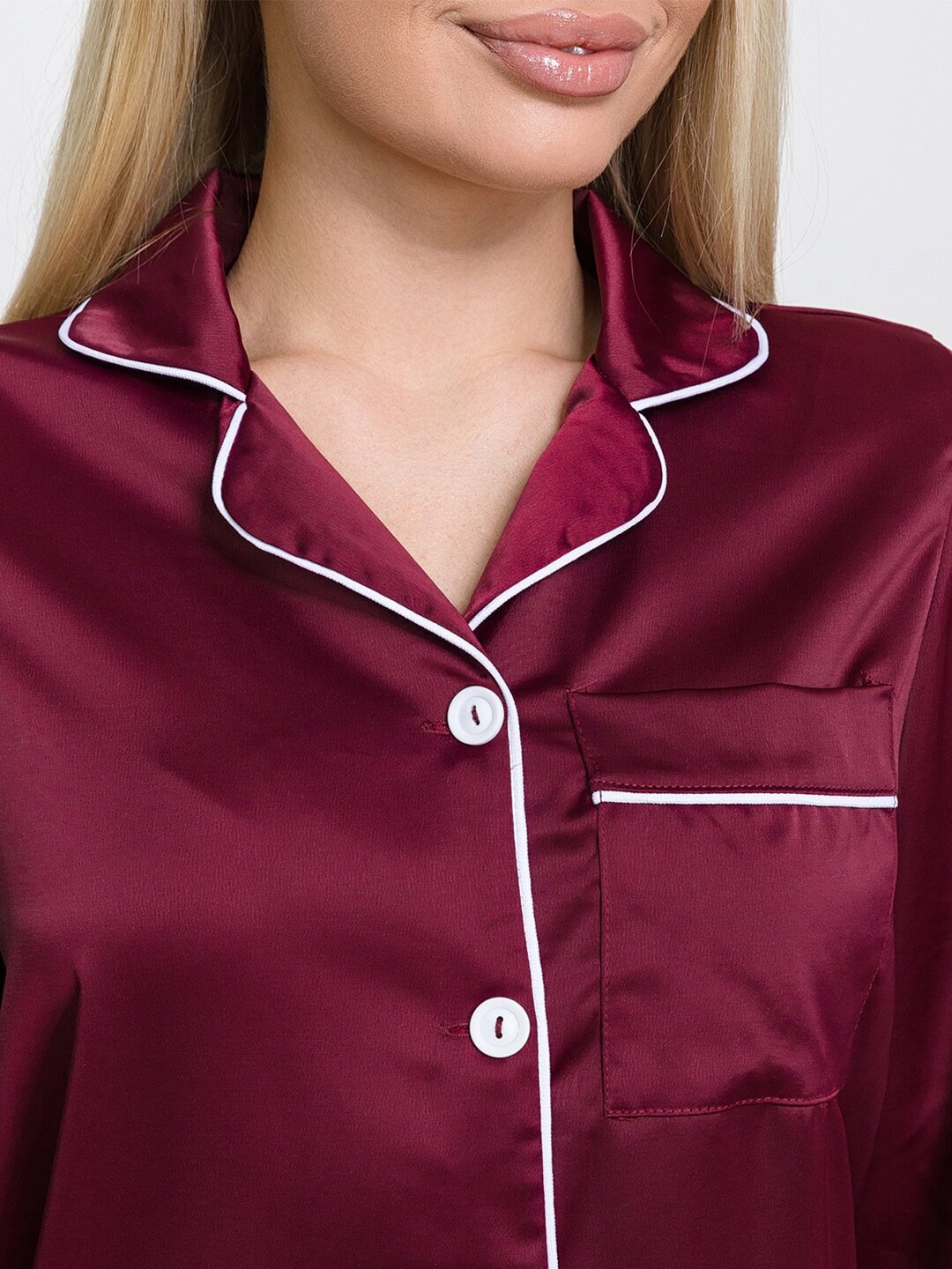 Шелковая пижама женская HappyFox, HFSL2527 размер 50, цвет бордо - фотография № 5