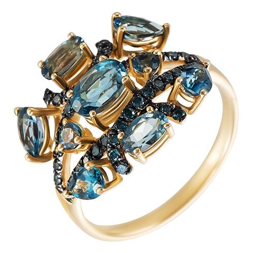 Кольцо JV, желтое золото, 585 проба, бриллиант, топаз, размер 17.25 miuz ru золотое кольцо c бриллиантами и топазом