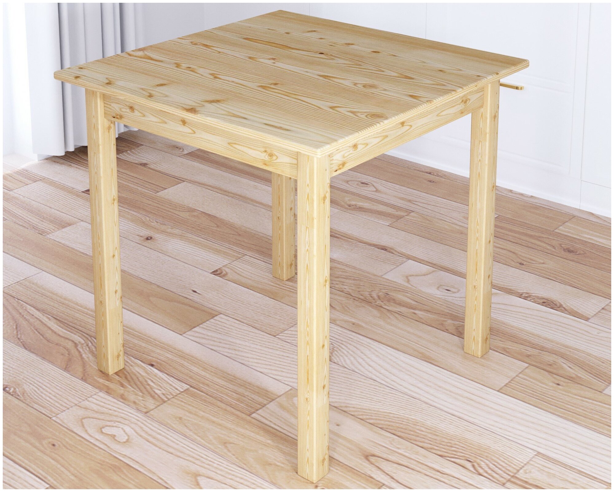 Стол кухонный Классика квадратный с сосновыми столешницей и ножками без покрытия, 20 мм, 60х60х75 см