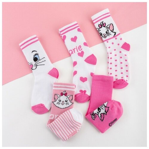 Набор носков "Мари" Коты аристократы, 5 пар, 14-16 см./В упаковке шт: 1 Kaftan белый/розовый  