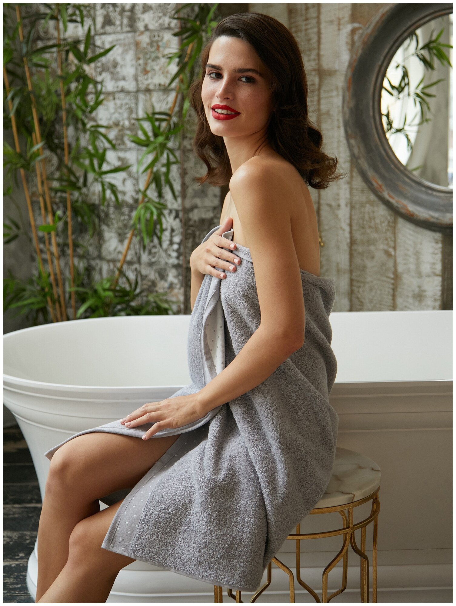 Комплект махровых полотенец "Mia Cara" (2 шт) (50х90+70х140) Красотка светло-серый - фотография № 4