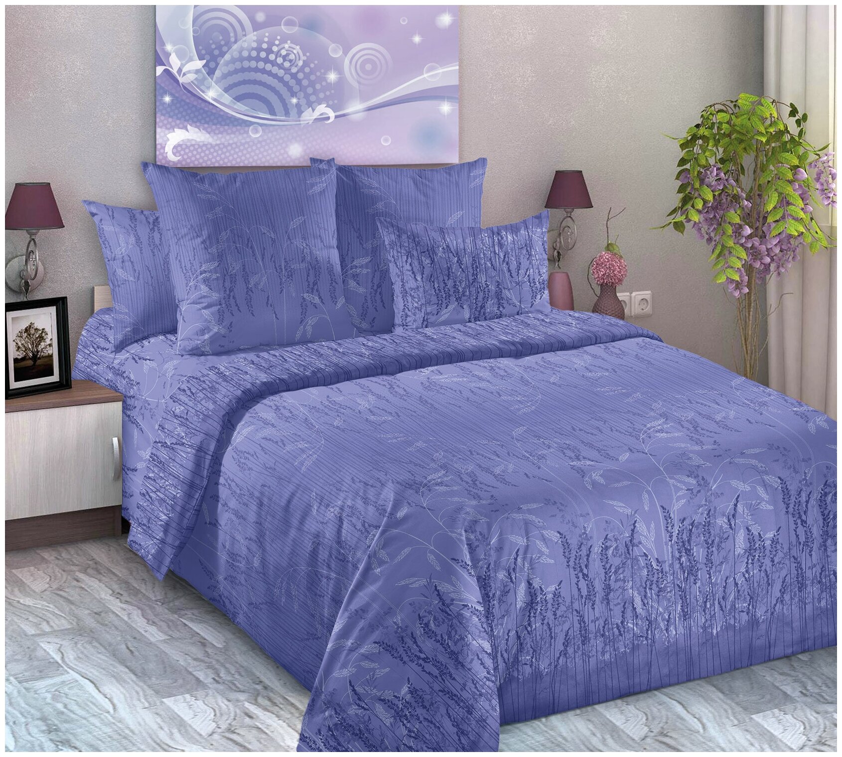 фото Простыня 220х240 (Евростандарт) «Вечерние грёзы комп. 1 Син.»