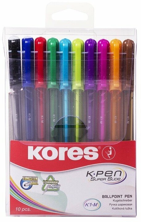 Ручки шариковые набор Kores K1-M 10 цветов - фото №17