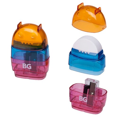 Точилка ручная пластиковая BG i-Robot (1 отверстие, с контейнером и ластиком) разные цвета (TPKL_1RT 6139), 24шт.