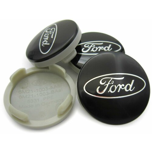 Колпачки заглушки на литые диски Форд черные 54/51 мм, комплект 4 шт.