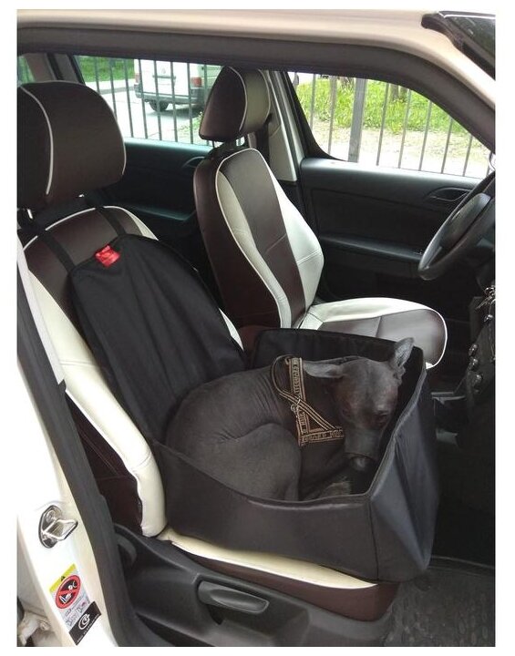 Гамак для перевозки животных AutoPremium на переднее сиденье, 40*40 см, черный, 3 слоя, ПВХ - фотография № 5