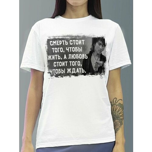 фото Футболка женская белая из хлопка с dtf принтом музыка виктор цой - 14 будь на стиле