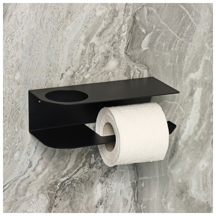 Держатель для туалетной бумаги «Лофт Арт», 23×10 см, с полочкой, цвет чёрный - фотография № 2