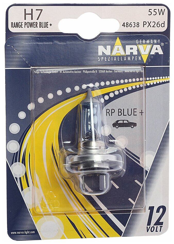 Автолампа H7 (55) PX26d+50% RANGE POWER BLUE 12V NARVA /1/10/100