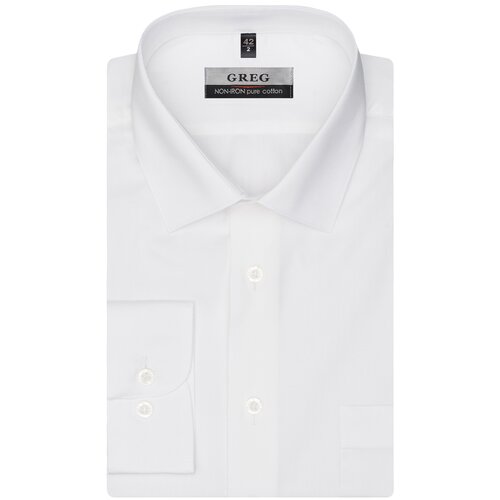 фото Рубашка мужская длинный рукав greg 103/211/0007_gb, прямой силуэт / сlassic fit, цвет белый, рост 174-184, размер ворота 41