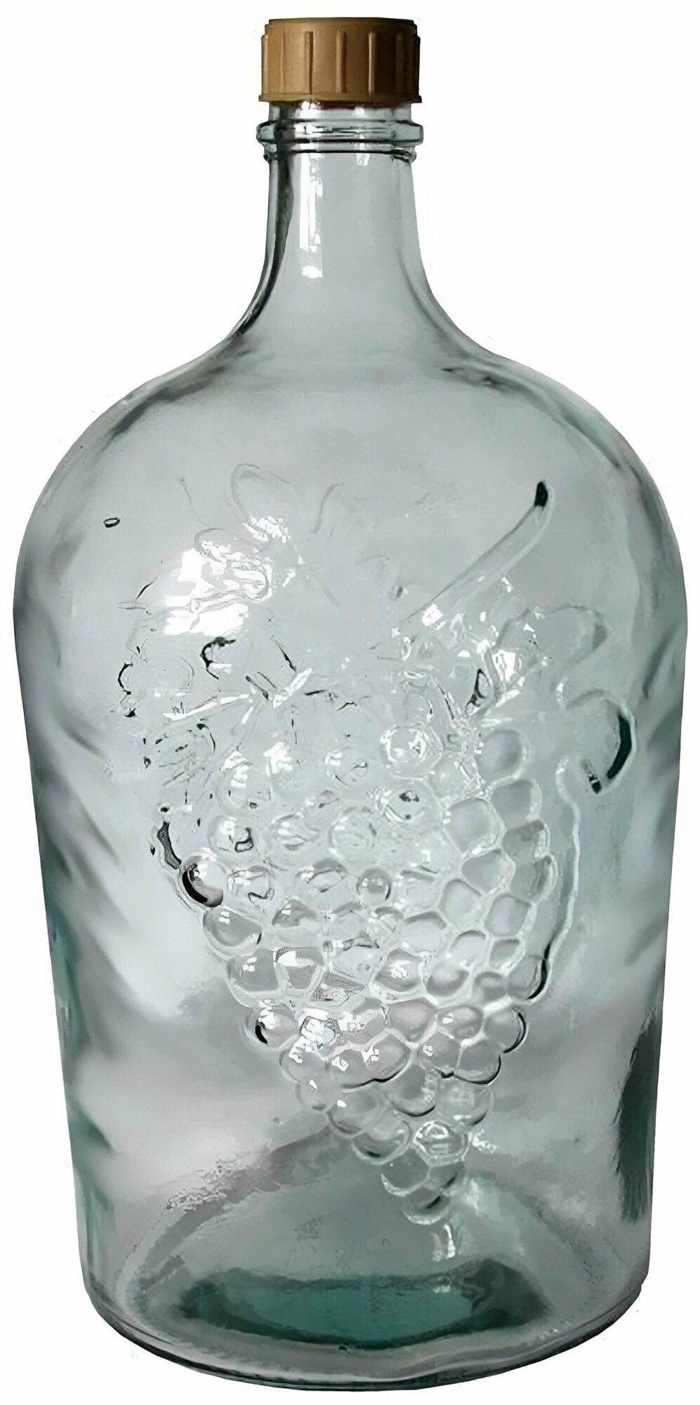 Большая стеклянная бутылка, 5 л, с пластиковой крышкой, рисунок виноградная лоза. Является идеальным подарком для винодела