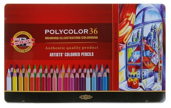 Упаковка карандашей цветных KOH-I-NOOR Polycolor 3825 , шестигранные, 36 цв., точилка/ластик/пенал, пенал-рулон, 36шт - фото №11