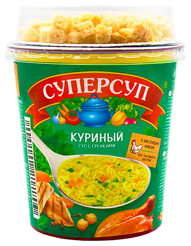 Упаковка 12 штук Суп суперсуп Русский продукт Куриный с гренками стак 40г