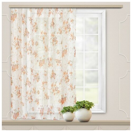 фото Штора вуаль печать лилии 140х145 см, персик, пэ 100% 5118311 witerra