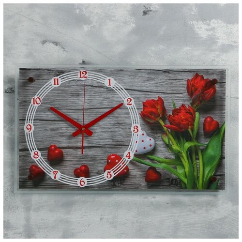 фото Часы настенные, серия: цветы, "красные тюльпаны", 36х60 см, микс рубин 2976093 . 21 век