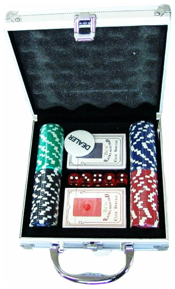 Подарки Набор для покера из 100 фишек с номиналом в кейсе