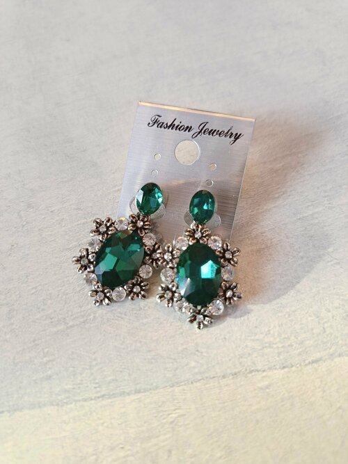 Серьги одиночные Fashion jewelry, размер/диаметр 4 мм., зеленый
