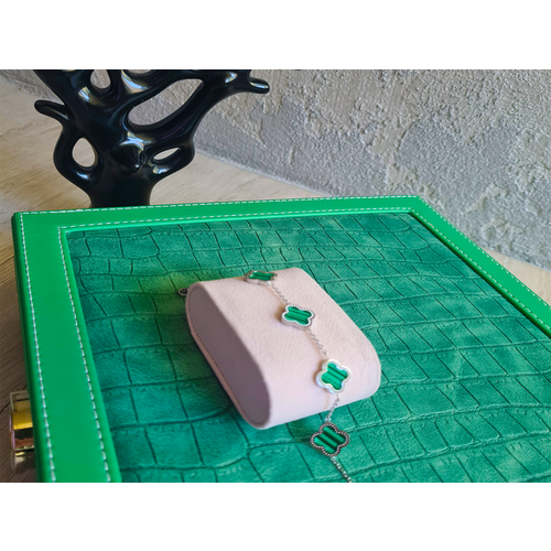 фото Браслет-цепочка, искусственный камень, металл, 1 шт., размер 21.5 см, размер one size, зеленый, серебряный без бренда