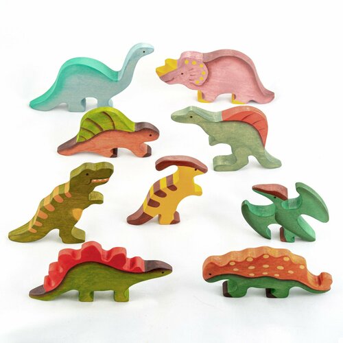 Мастерская Михеевых / Набор динозавров из 9 фигур - деревянные развивающие игрушки - интерьерное украшение