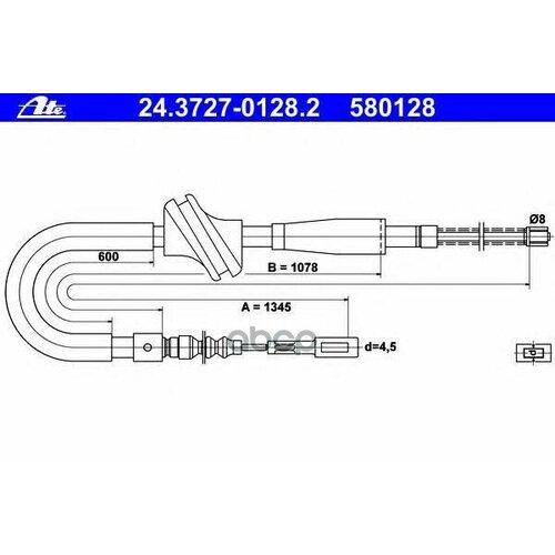 Трос Ручного Тормоза [Барабан.] L Audi 80 [B3] 1,6/1,6D-Td/1,9D 09/86-10/91 Ate арт. 24-3727-0128-2