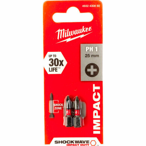 Бита Milwaukee SHOCKWAVE PH1 25мм (2шт) milwaukee насадка milwaukee shockwave tx bo30 25мм 2шт 4932471584