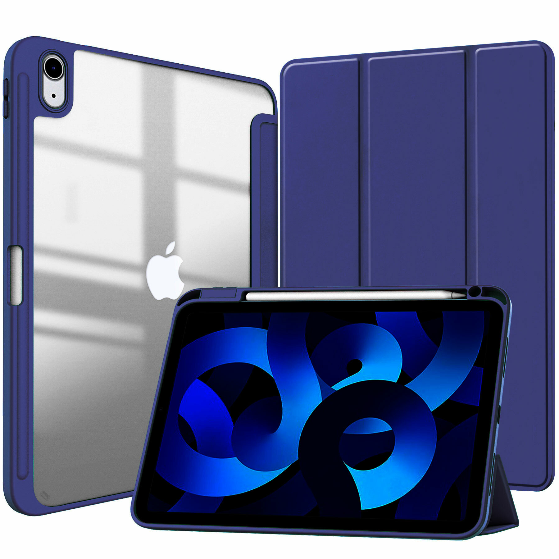 Чехол для планшета Apple iPad Air 6 (2024)/ Air 5 (2022)/ iPad Air 4 (2020) 11 дюймов, микрофибра, держатель для стилуса, из мягкого силикона (темно-синий)