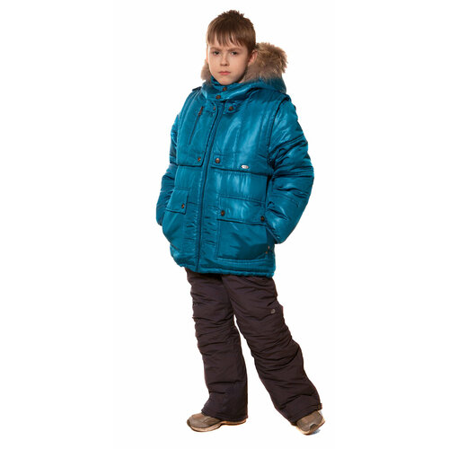 Куртка Velfi зимняя, средней длины, карманы, водонепроницаемость, утепленная, ветрозащита, капюшон, размер 134, бирюзовый