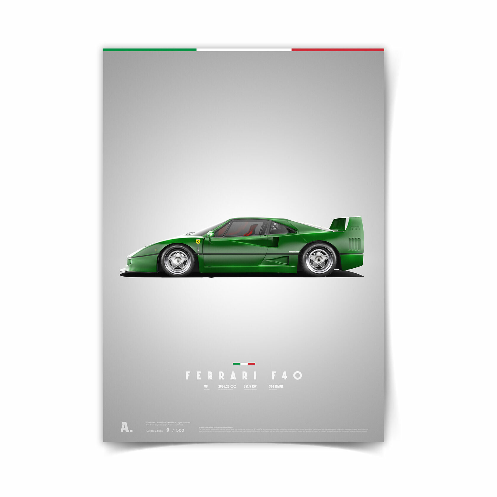 Плакат Ferrari F40 Green Side 50х70 см / постер на стену