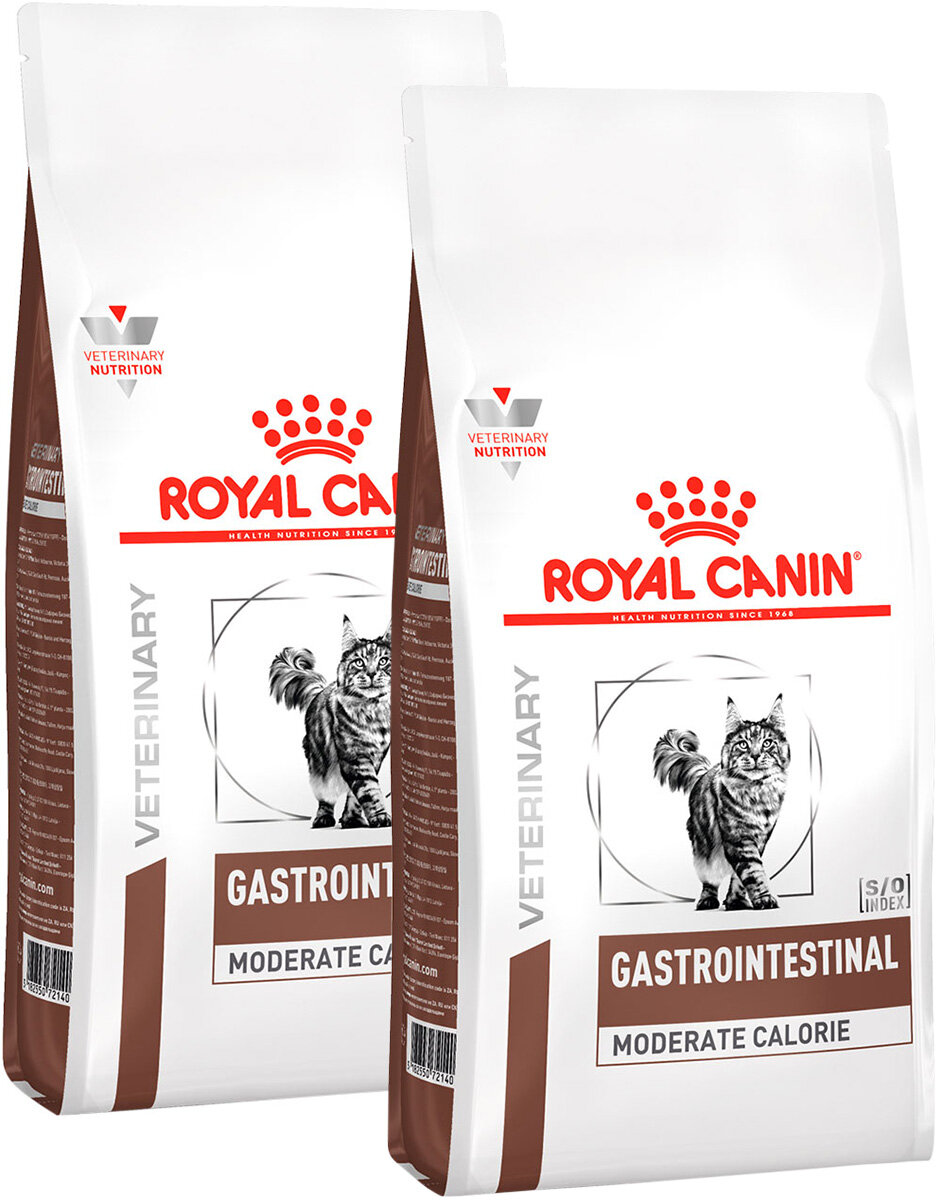 Сухой корм ROYAL CANIN GASTROINTESTINAL MODERATE CALORIE GIM35 для взрослых кошек при заболеваниях желудочно-кишечного тракта с умеренным содержанием энергии (0,4 + 0,4 кг)