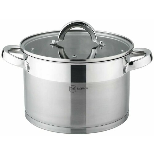 Кастрюля нержавеющая сталь Berlinger со стеклянной крышкой и ненагревающимися ручками, 7,7 л, подходит для индукционных плит