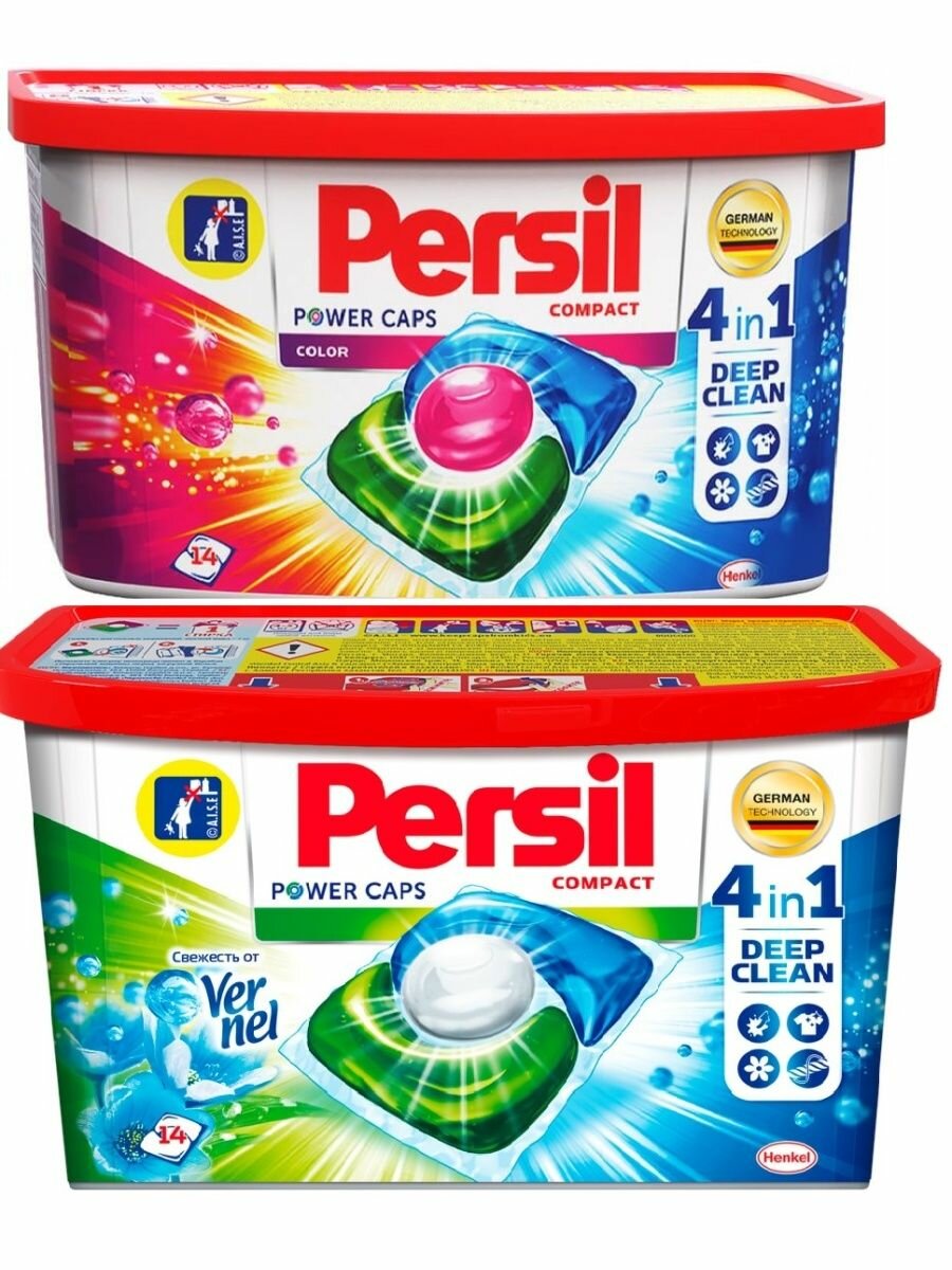 Набор капсулы для стирки Persil Color 14 шт и Свежесть от Вернель 14 шт (28шт)