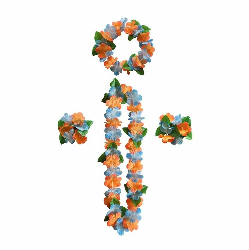 фото Гавайский набор Хула - 5 (лея, венок, 2 браслета), Гавайская вечеринка