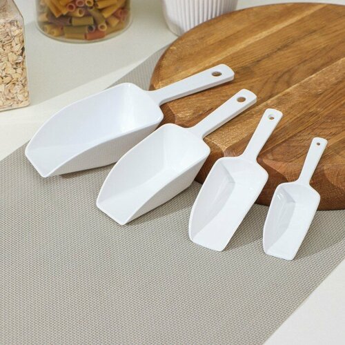 Набор совков «Сатиш», 4 шт, 11×3,6 см, 13,5×4,7 см, 16,5×5,7 см, 19,5×6,8 см, цвет микс