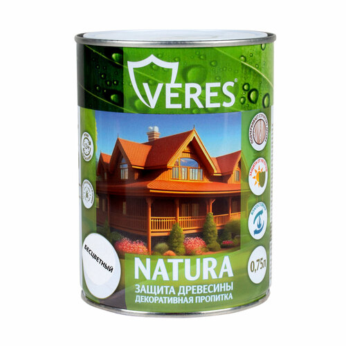 Декоративная пропитка для дерева Veres Natura, полуматовая, 0,75 л, бесцветная