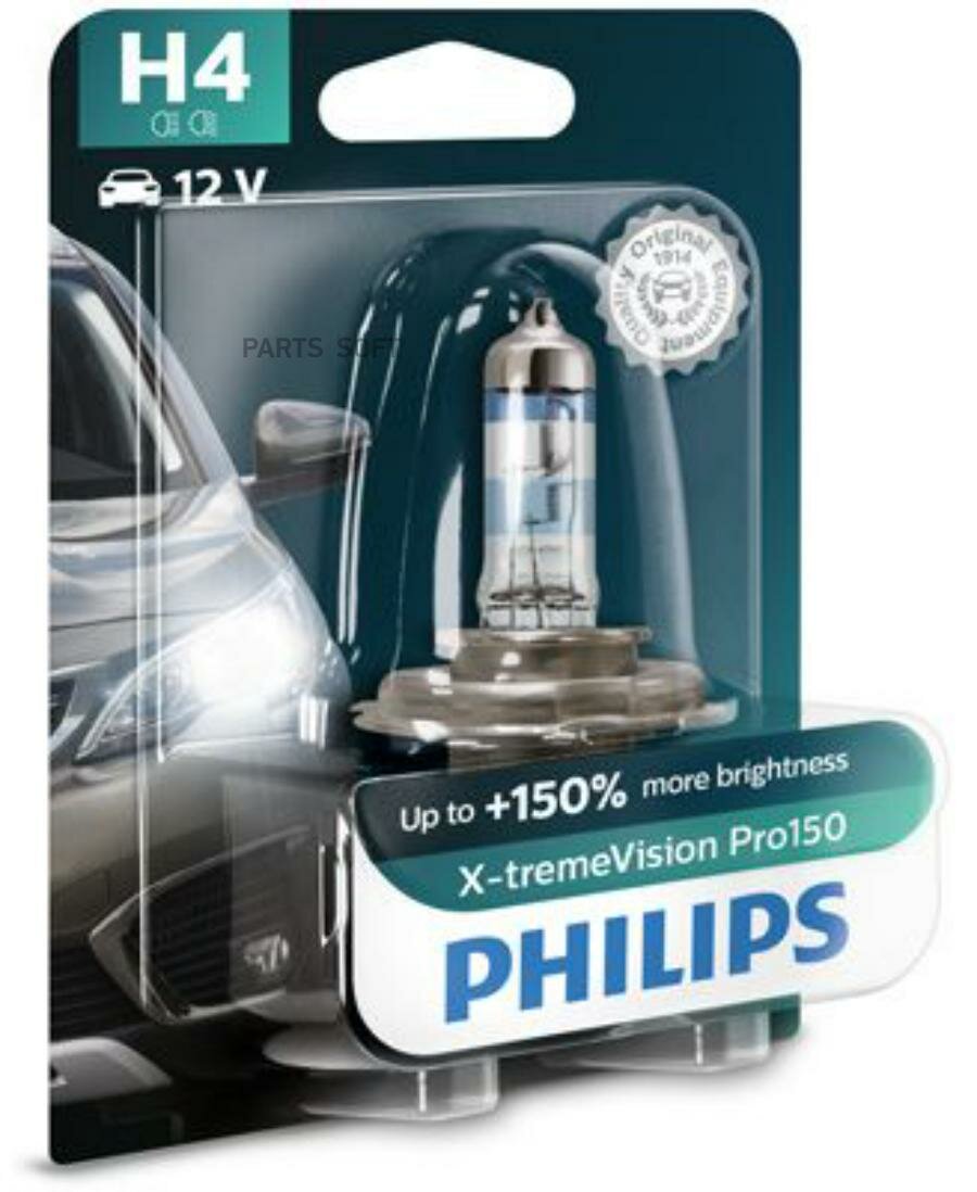 PHILIPS 12342XVPB1 Лампа галогенная H4 12V X-treme Vision Pro150 1шт блистер (яркость +150%)