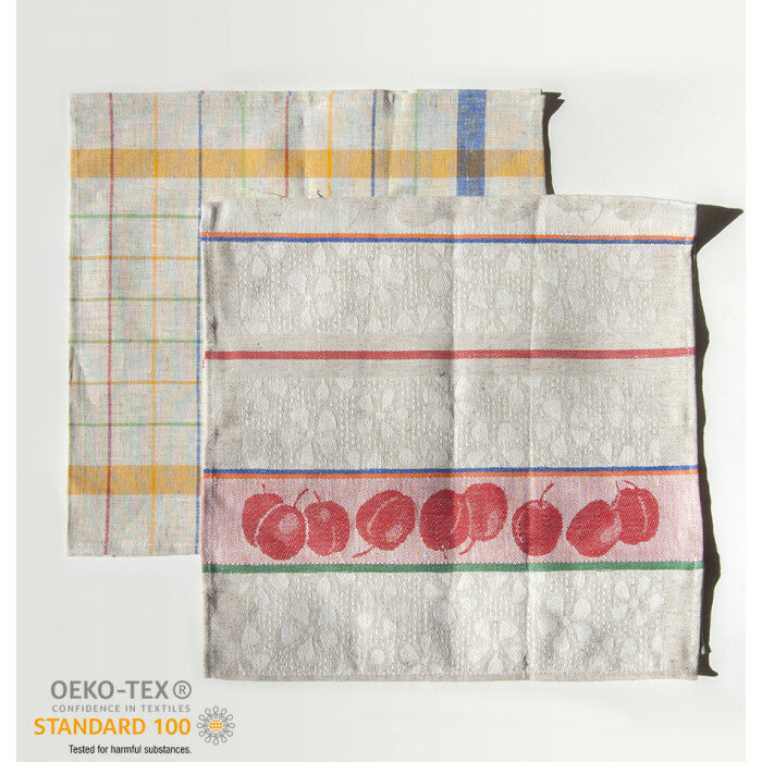 Льняные кухонные полотенца жаккард 2 шт 35 х 70 Сертификат OEKO-TEX ID: 151.2_Сад (35х70 см, Красный)