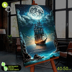 Картина по номерам со светящейся краской (40х50) Корабль в лунном свете (26 цветов) FHR0576 - изображение