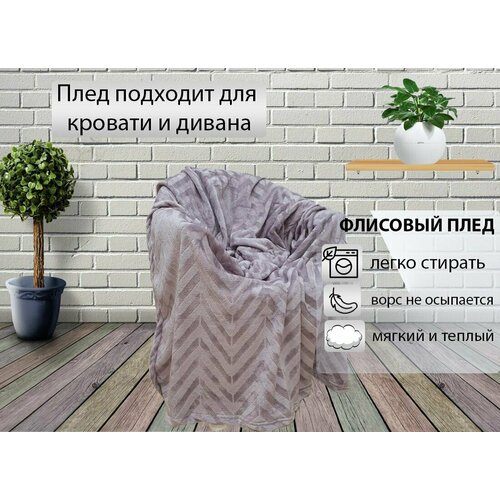 Плед Union Home мягкий пушистый, велсофт /Покрывало на кровать и диван 200*220/Подарок мужчине, женщине/пепельно-пурпур