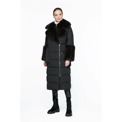 Пуховик NORTHFOX, удлиненный, оверсайз, несъемный мех, отделка мехом, грязеотталкивающая, размер 42-44, черный