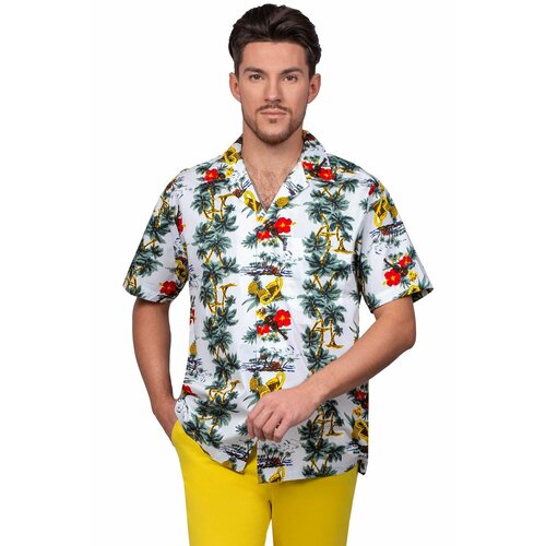 гавайская рубашка с рисунком родного белого волка гавайская рубашка с 3d принтом повседневная мужская рубашка в стиле харадзюку для женщин Рубашка Театр Имперских Зрелищ, размер 50, зеленый, белый