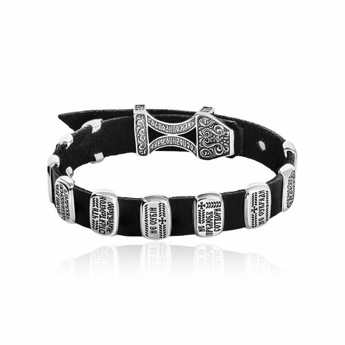 Браслет Ювелирная мастерская монастыря Нилова Пустынь, серебро, 925 проба, чернение, кожа, длина 21 см., белый