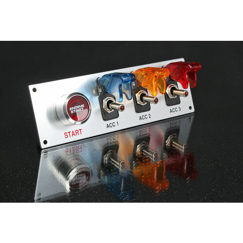 Панель управления, 3 тумблера 2 положения с подсветкой и защитной крышкой, кнопка запуск двигателя, 12V FE-RP612541 RACING ELECTRIC