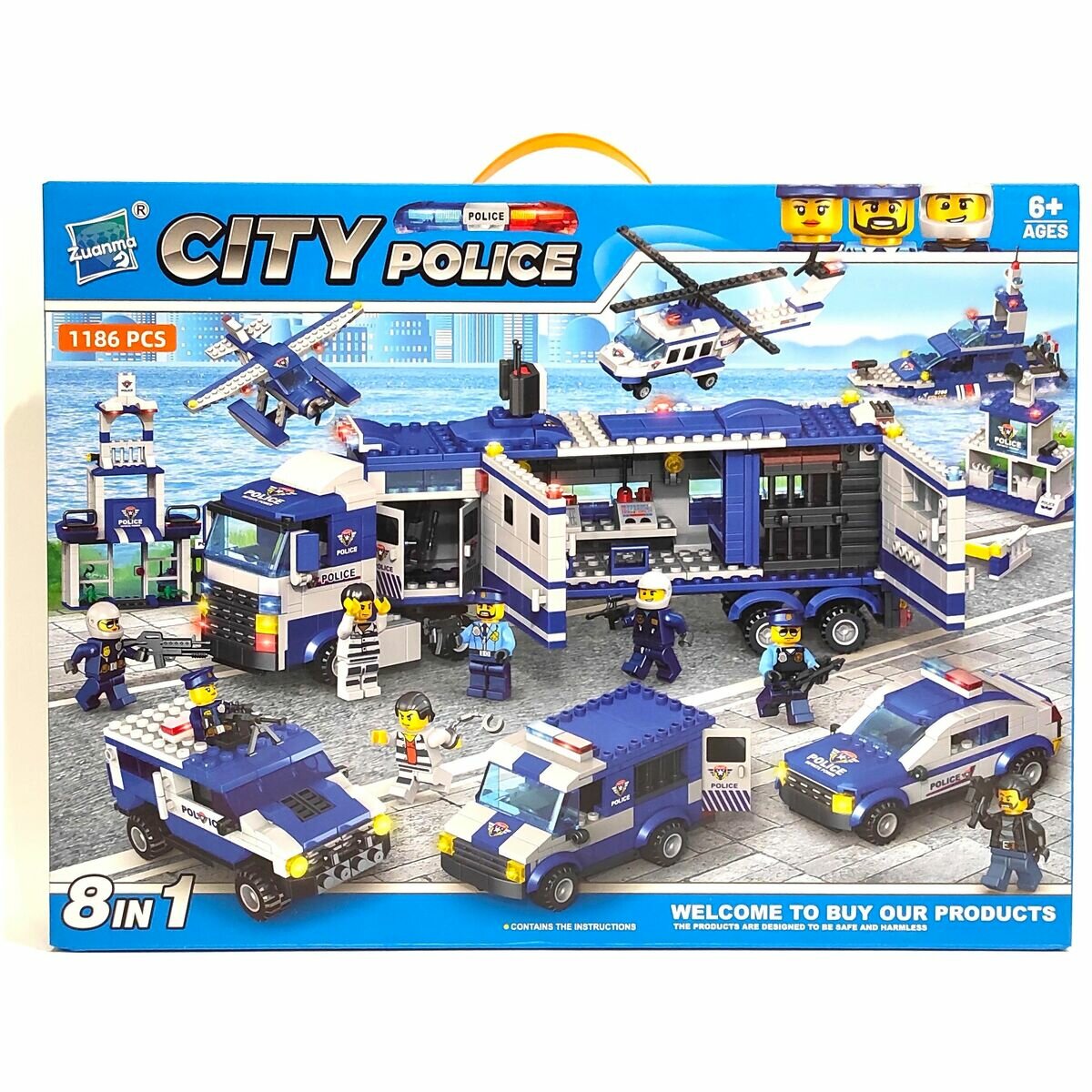 Конструктор Городская полиция Zuanma City Police 8 фигурок в 1 наборе 1186 деталей 6+